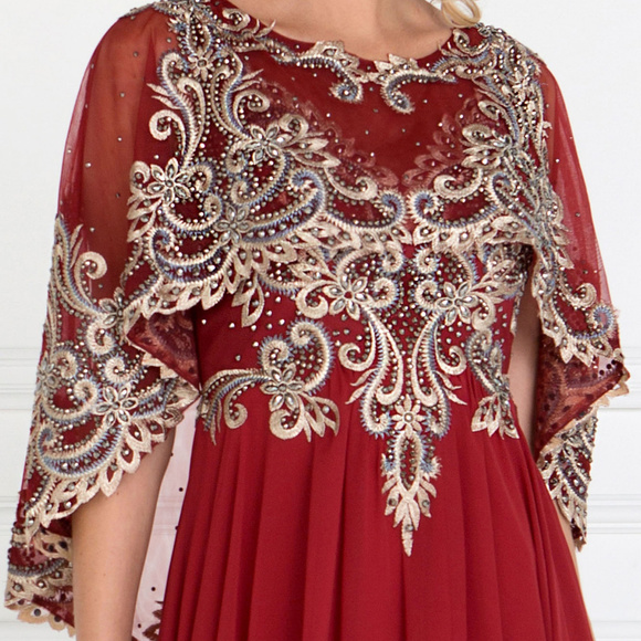 Patterned Waist Long Sleeves Prom Dress GL1527 - Picture 2 of 7